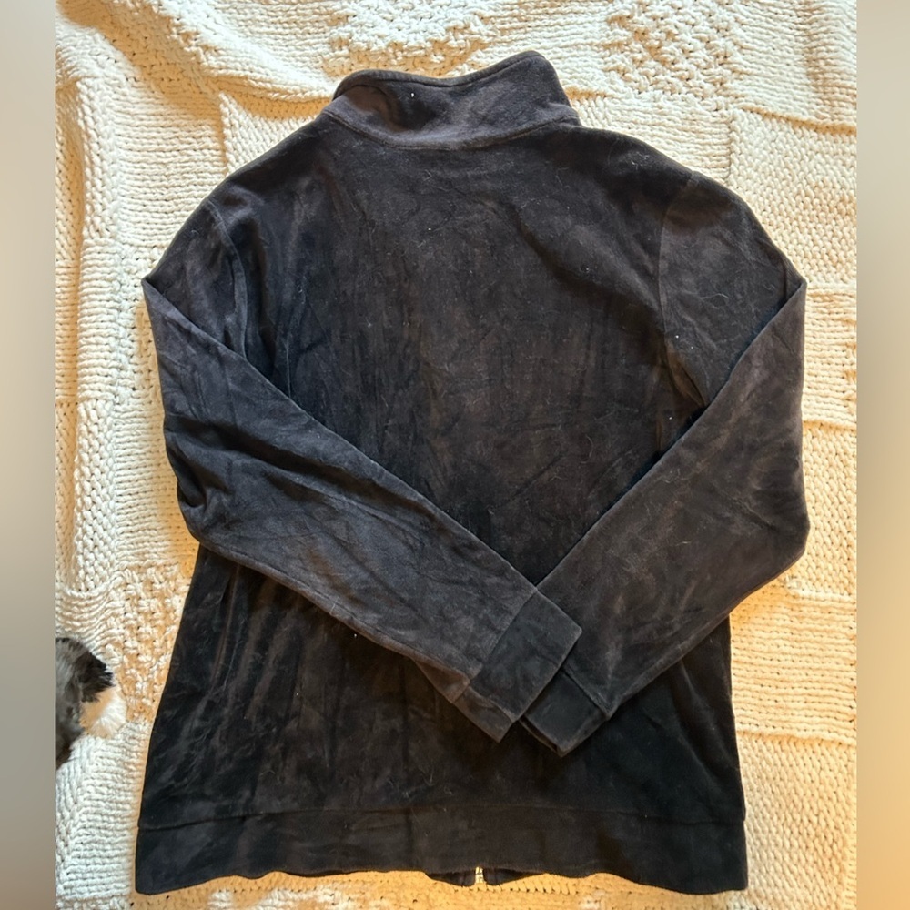 Basic Editions Black Rhinestone Velour Zip Up Jacket - Picture 5 of 5